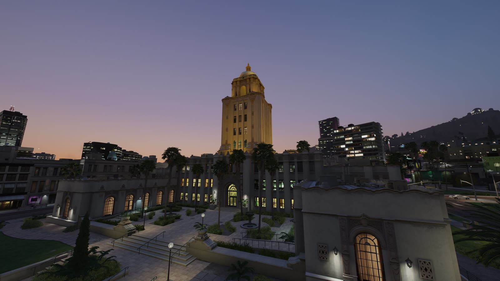 City Hall lit up after dark