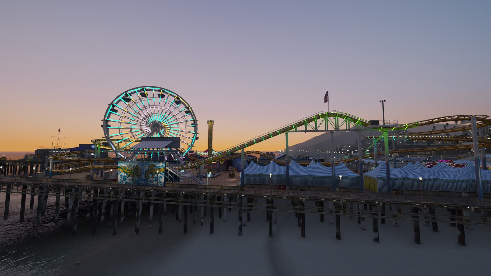The pier and funfair at sunset