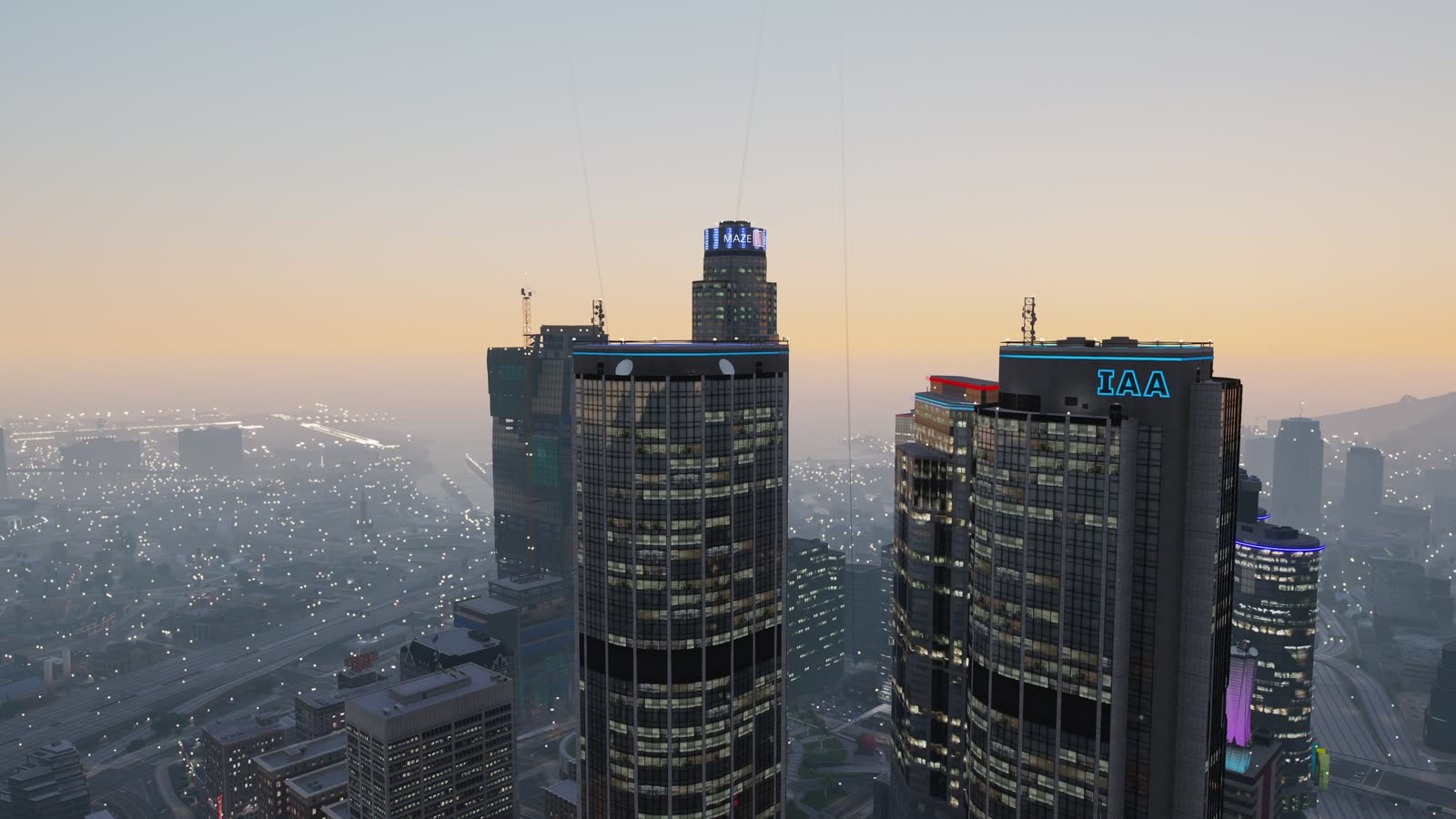 Downtown towers at sunset